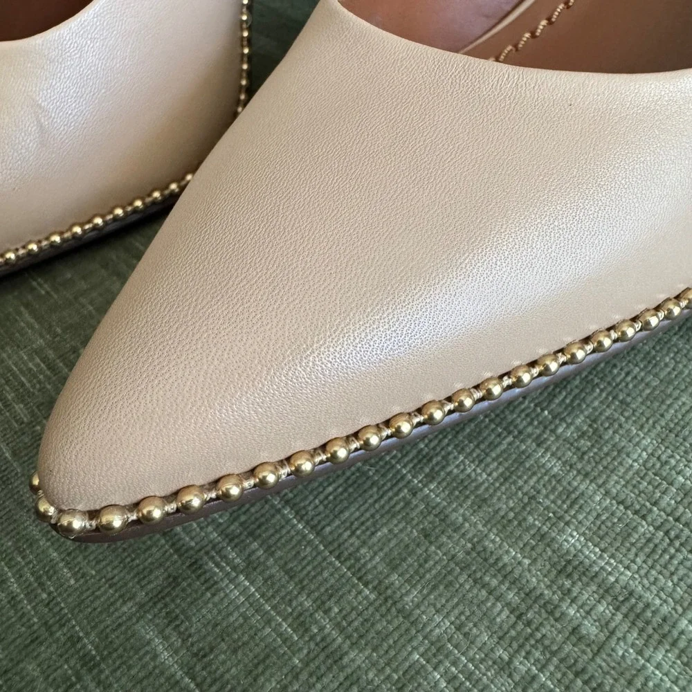 Coach Parker Ballchain Pumps Nude Heels 7 Leather Pointed Toe w/ COA - Picture 9 of 10